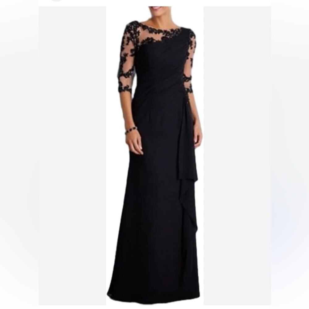 NWT LanTing Bridal Black Cream Mesh Lace Dress Formal Wedding Goth Romantic MOB